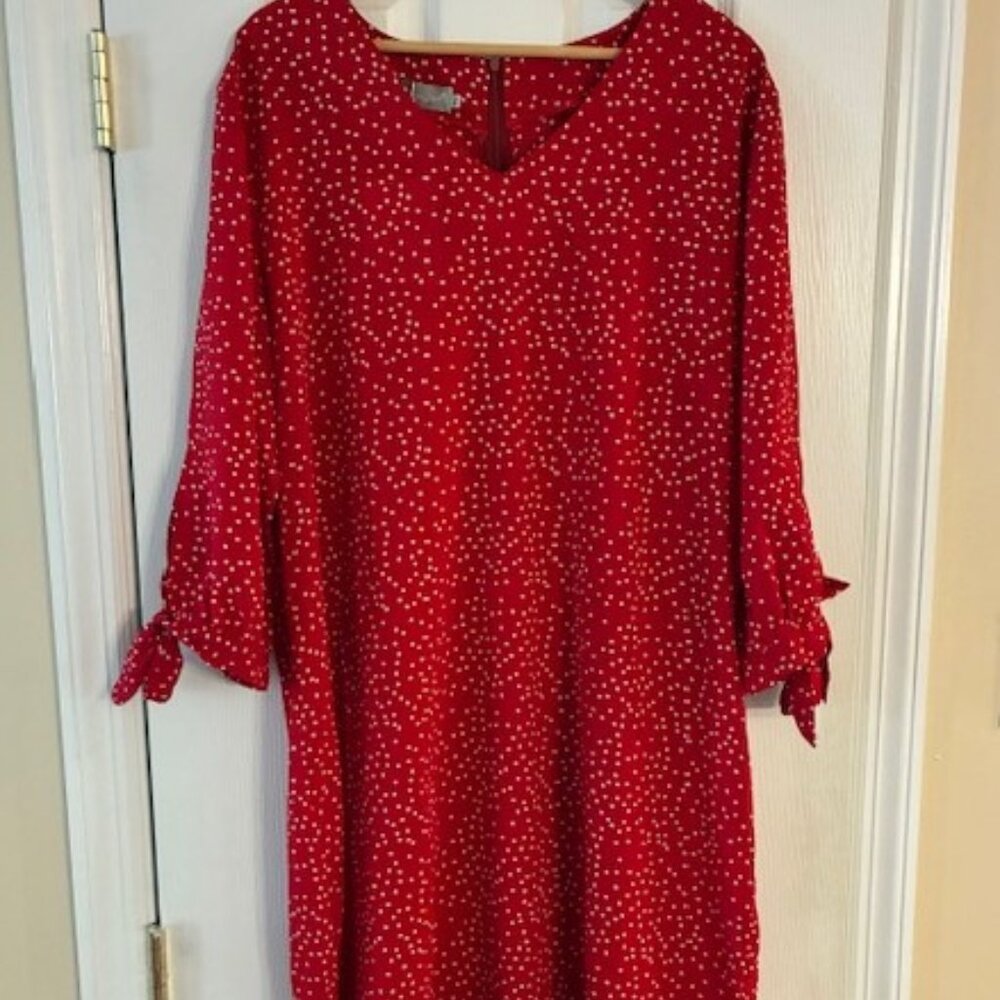 Belongsci NWT Women's Red White Polka Dot Bow Sleeve Shift Dress Size 2XL